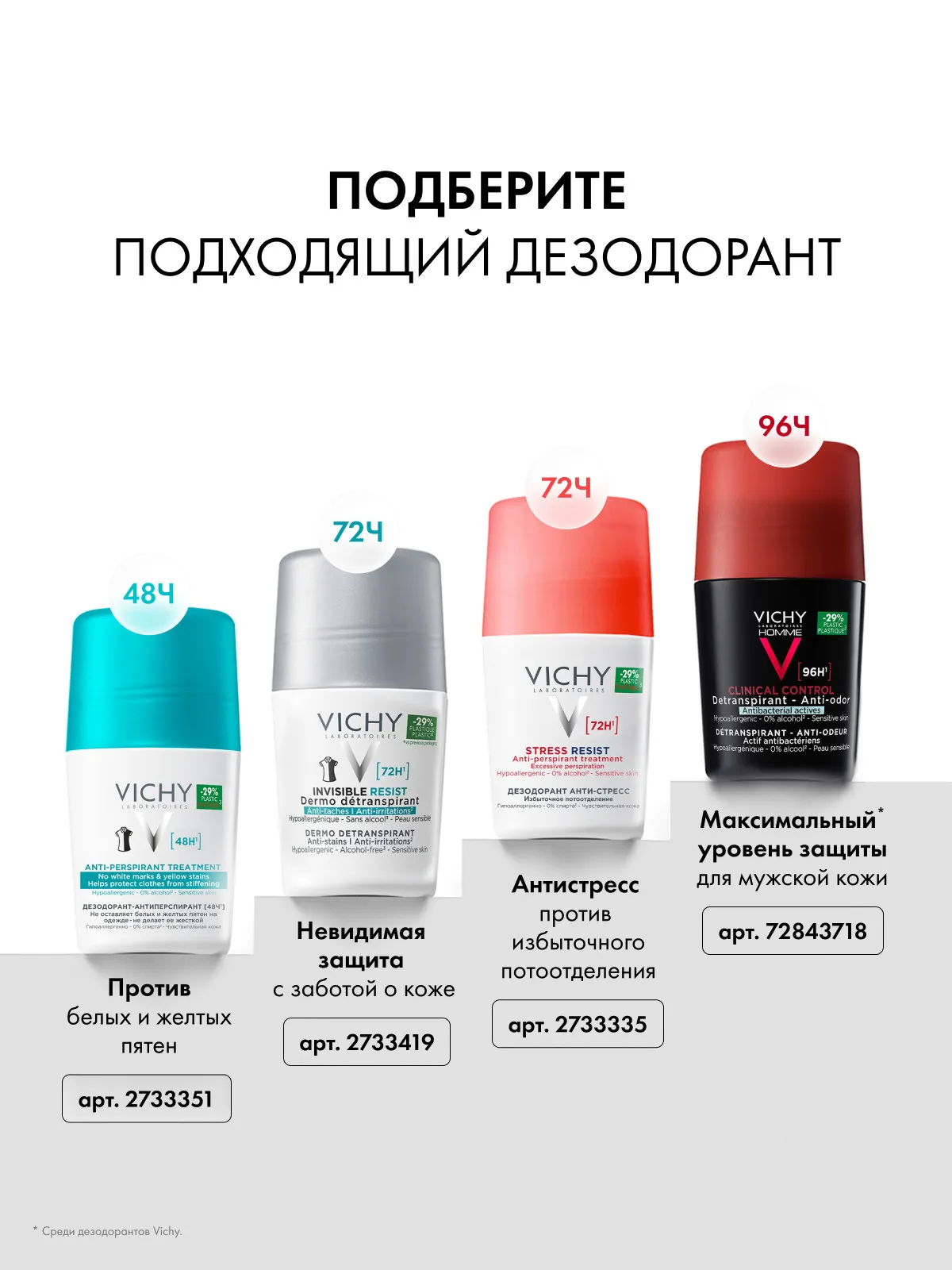 Vichy Део-ролл "72 часа защиты в стрессовых ситуациях" при интенсивном потоотделении 50мл /324001/