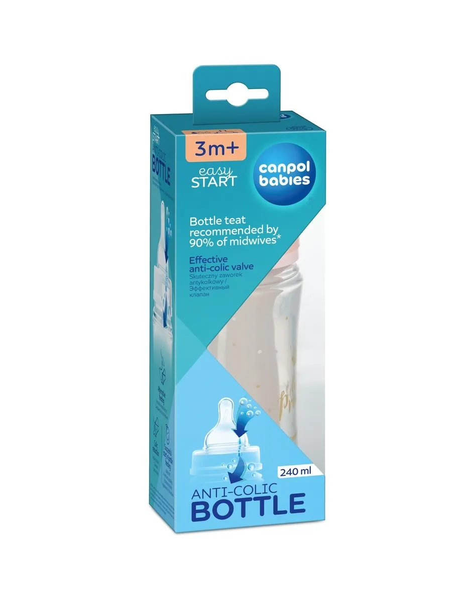 Canpol бутылочка PP Easy Start антиколик с широкой горловиной розовая 240 мл
