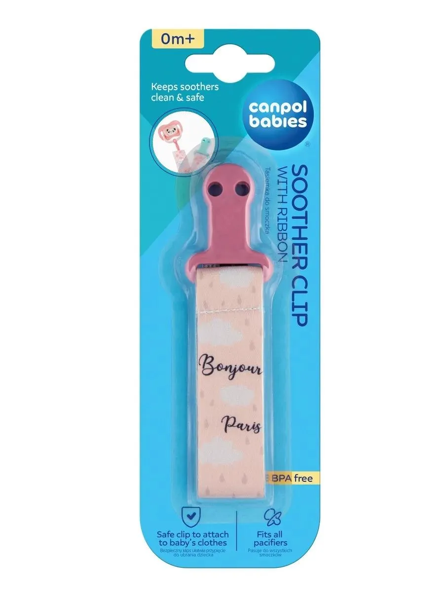 Bonjour Paris держатель для пустышки с лентой розовый