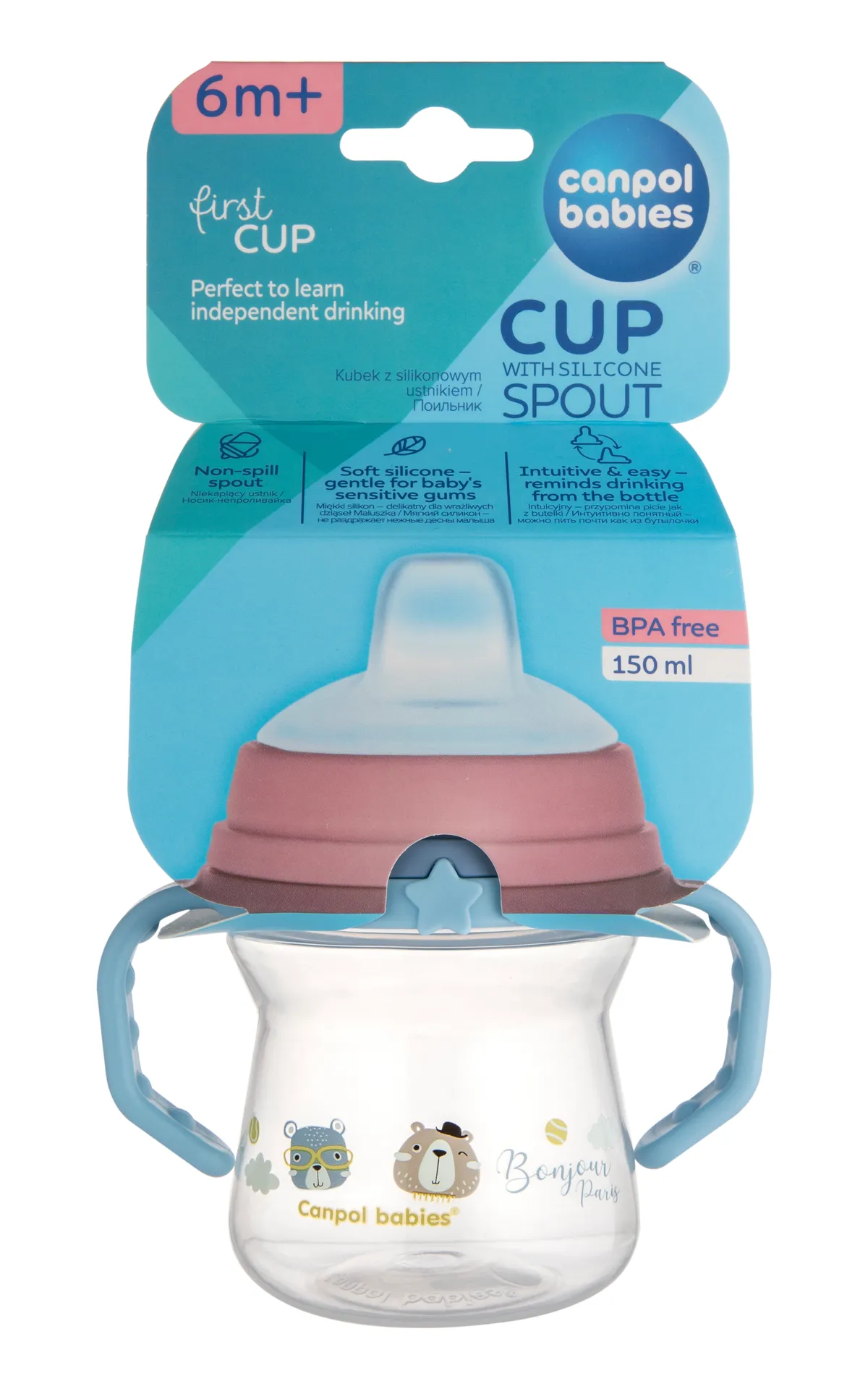 Canpol поильник непроливающийся FirstCup BONJOUR PARIS с мягким носиком 150 мл